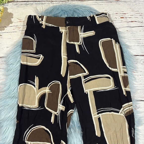 Zara Geometric Tan Black Patterned Wide Leg Pants - Picture 5 of 8